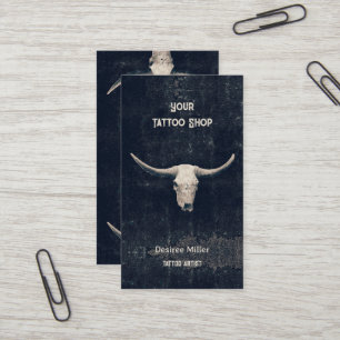 Rodeo Schwarz Rustikal Western Tattoo-Studio Stier Visitenkarte