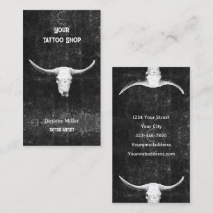 Rodeo Schwarz Weiß Western Tattoo Shop Stierschäde Visitenkarte