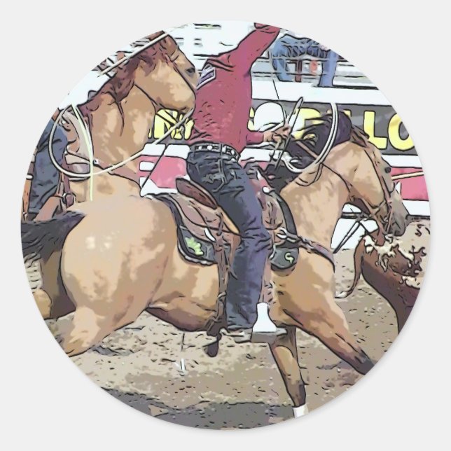 Rodeo Team Roping Runder Aufkleber (Vorderseite)