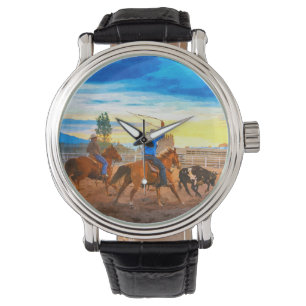 Rodeo-Team-Seilziehen Sunset Corral Rustikal Weste Armbanduhr