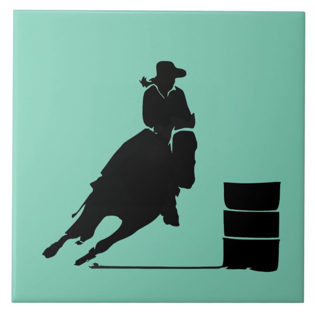 Rodeo Theme Cowgirl Barrel Racing Silhouette Fliese (Vorderseite)