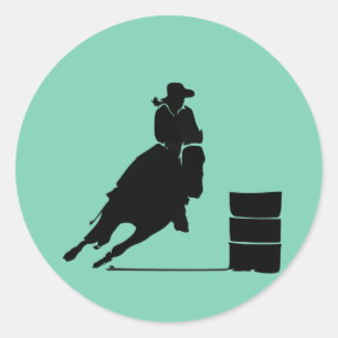 Rodeo Theme Cowgirl Barrel Racing Silhouette Runder Aufkleber