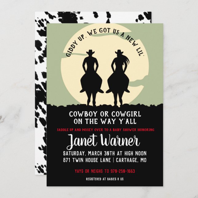 Rodeo Themed Baby Dusche Einladung (Vorne/Hinten)