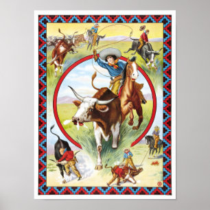 Rodeo u. wilde Westshow, 1910. Vintage Werbung Poster