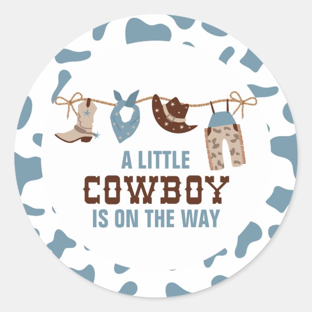 Rodeo Western Cowboy Baby Dusche Runder Aufkleber (Vorderseite)