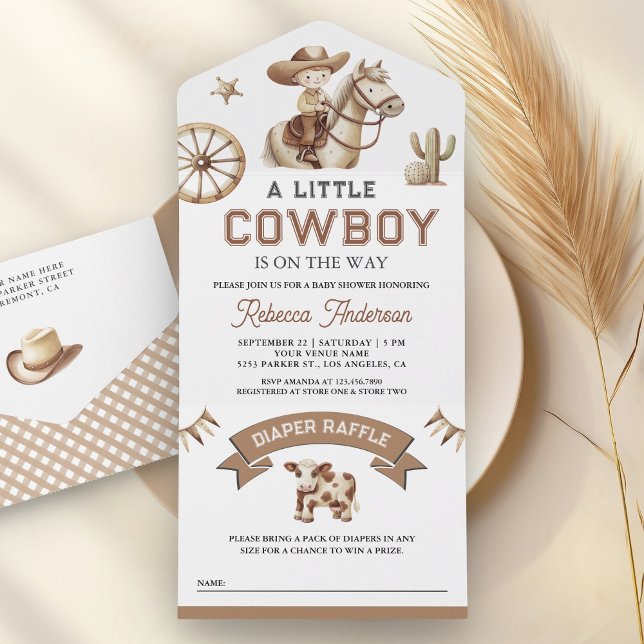 Rodeo Wild West Western Little Cowboy Baby Shower All In One Einladung (Von Creator hochgeladen)