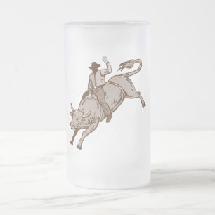 Rodeocowboy-Stierreiten Mattglas Bierglas