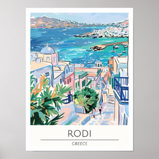 Rodi Griechenland Vintage-Kunst-Illustration Reise Poster