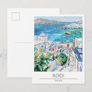 Rodi Griechenland Vintage-Kunst-Illustration Reise Postkarte