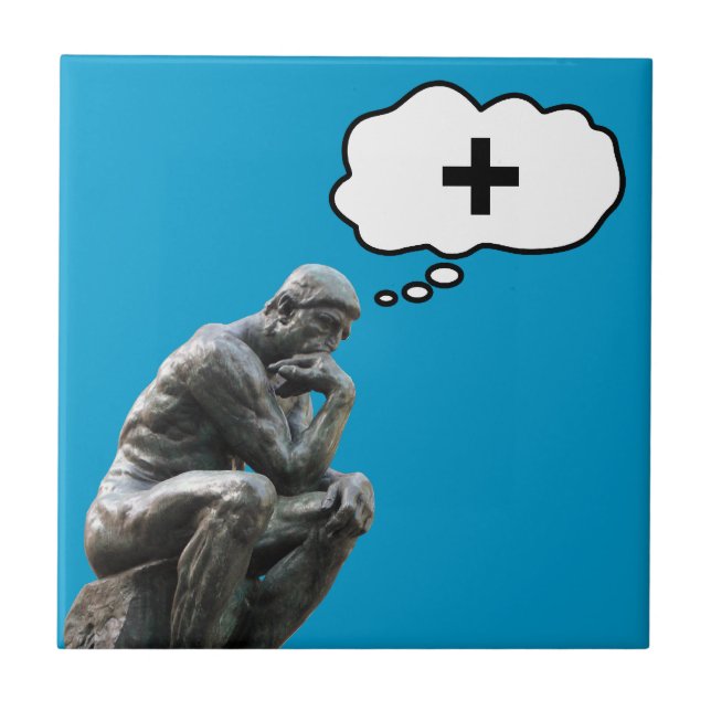 Rodins Denker-Statue - Denke Positiv Fliese (Vorderseite)