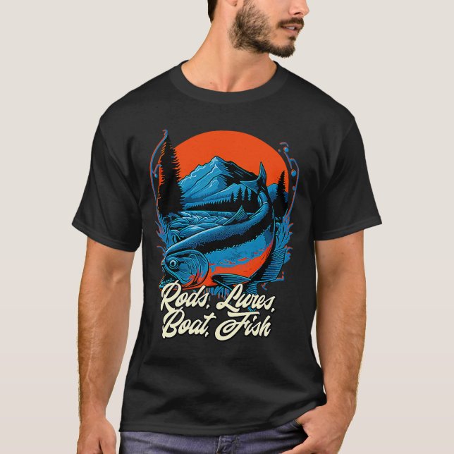 Rods Lures Boat Fish Hobby Seen Pastime Lagoon T-Shirt (Vorderseite)