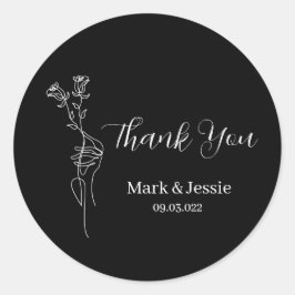 ROE Black & White Simple Wedding Label Runder Aufkleber