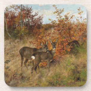 Roe Dee mit Herbst lässt Vintage Tierwelt zurück Getränkeuntersetzer