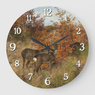 Roe Dee mit Herbst lässt Vintage Tierwelt zurück Große Wanduhr