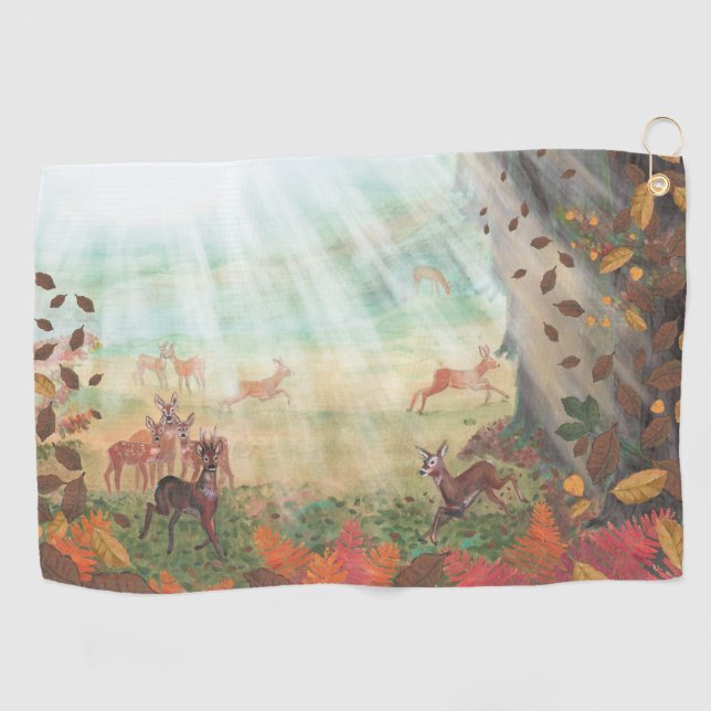 Roe Deer Capreolus capreolus in Forest Sunlight Golfhandtuch (Horizontal)