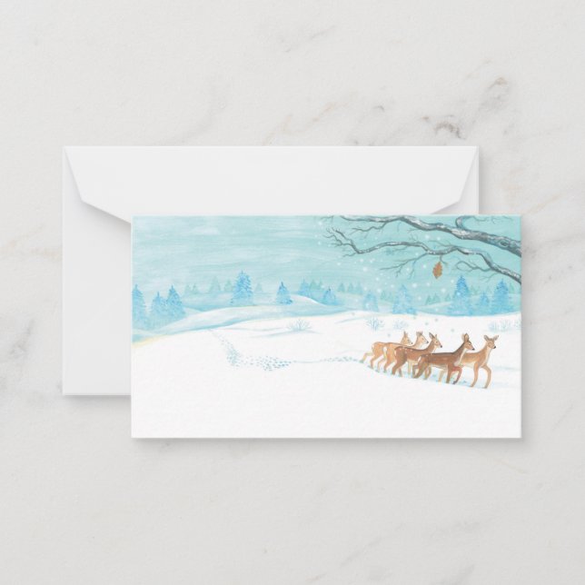 Roe Deer Group im Winter Mitteilungskarte (Vorderseite)