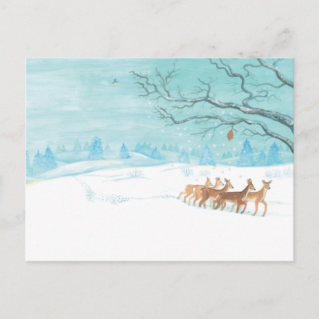 Roe Deer Group im Winter Postkarte (Vorderseite)