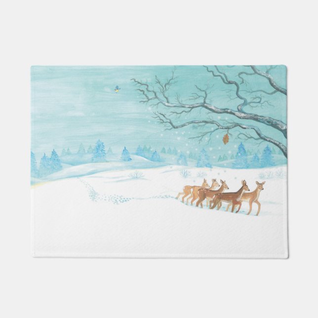 Roe Deer im Winter Fußmatte (Vorderseite)