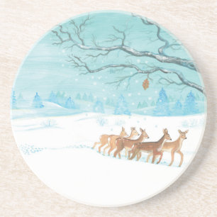 Roe Deer im Winterwald mit Schnee Getränkeuntersetzer