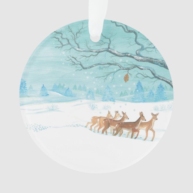 Roe Deer im Winterwald mit Schnee Ornament (Vorderseite)