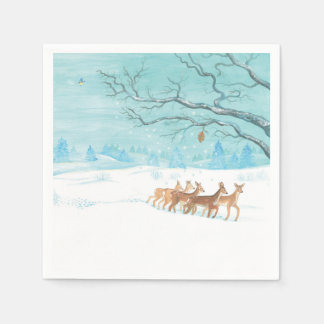 Roe Deer im Winterwald mit Schnee Serviette