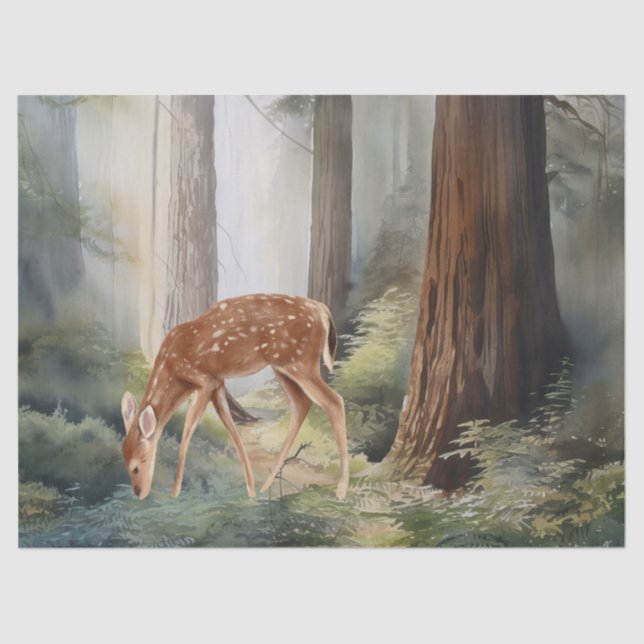 Roe Deer Redwood Wald Watercolor Seidenpapier (Vorderseite)