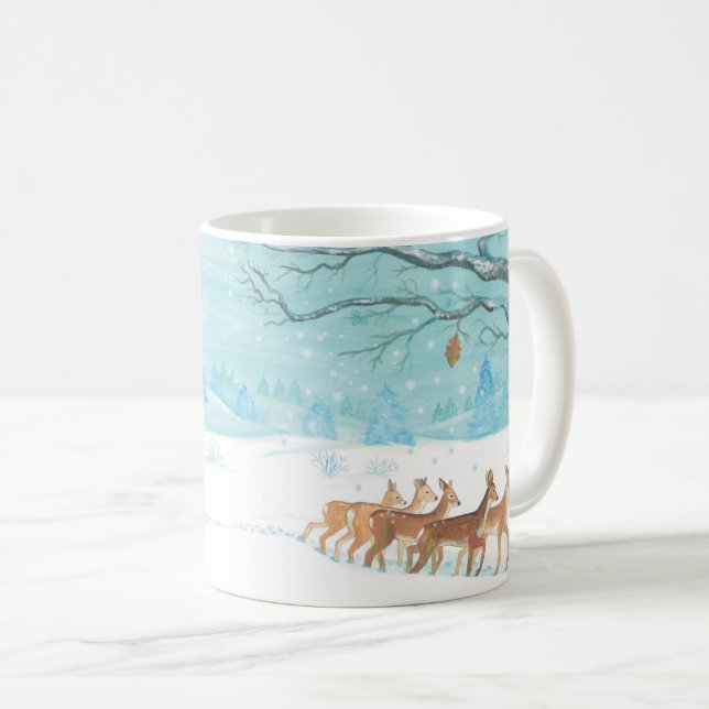 Roe Deer Winterschneewaldlandschaft Kaffeetasse (VorderseiteRechts)