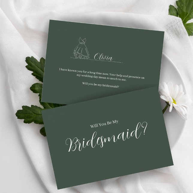 ROE Dusky Green & White Simple Bridesmaid Postkarte (Von Creator hochgeladen)