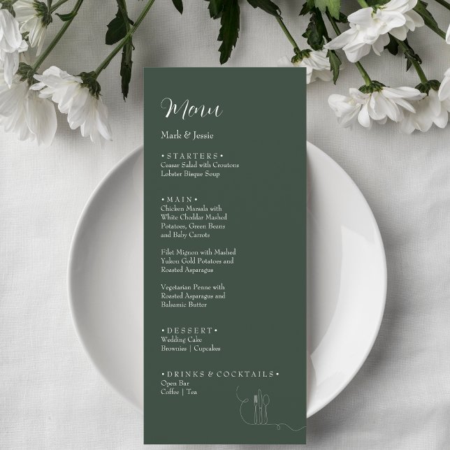 ROE Dusky Green & White Simple Weaver Dinner Menu Menükarte (Von Creator hochgeladen)