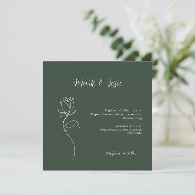 ROE Dusky Green & White Simple Wedding Einladung (Stehend Vorderseite)