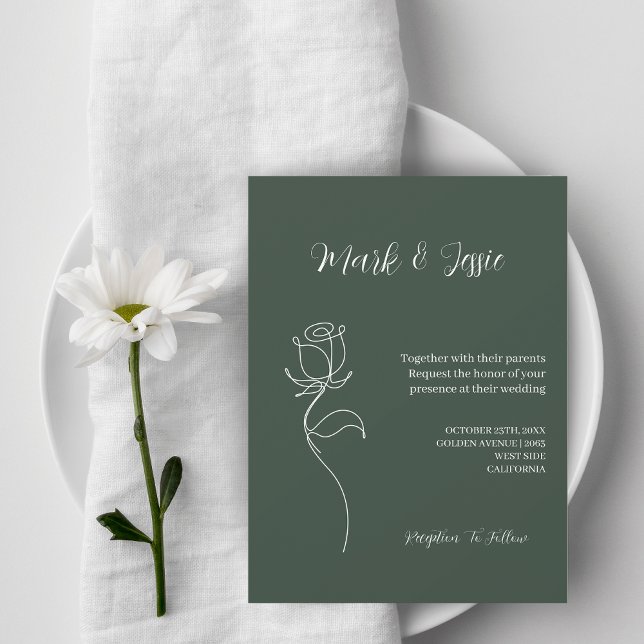 ROE Dusky Green & White Simple Wedding Einladung (Von Creator hochgeladen)