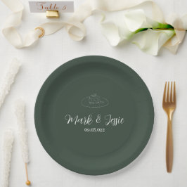 ROE Dusky Green & White Simple Wedding Pappteller