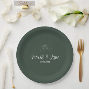 ROE Dusky Green & White Simple Wedding Pappteller
