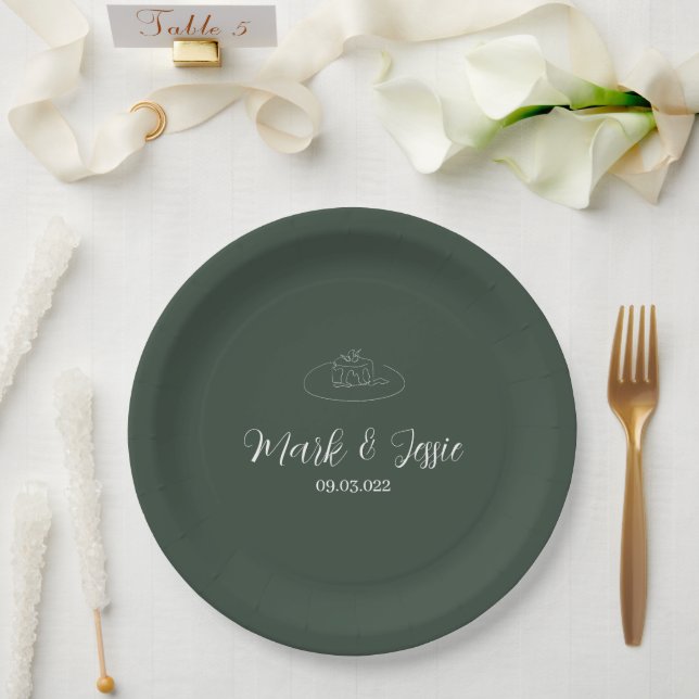 ROE Dusky Green & White Simple Wedding Pappteller (Hochzeit)