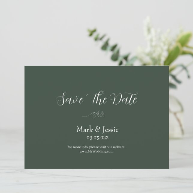 ROE Dusky Green & White Simple Wedding Save The Date (Stehend Vorderseite)