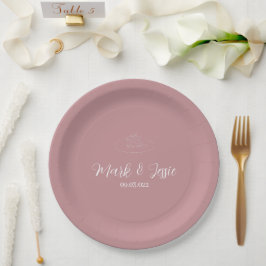 ROE Pink & White Simple Wedding Pappteller