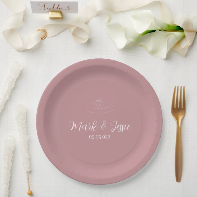 ROE Pink & White Simple Wedding Pappteller (Hochzeit)