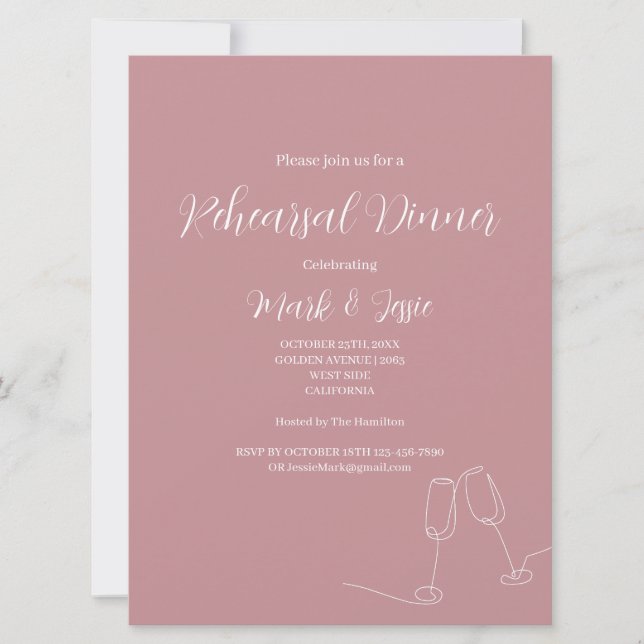 ROE Pink & White Simple Wedding Probe Dinner Einladung (Vorderseite)