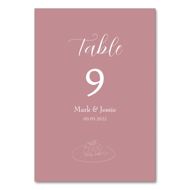 ROE Pink & White Simple Wedding Tischnummer (Vorderseite)