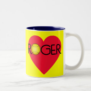 ROGER mit Herzen und Tennisball Zweifarbige Tasse