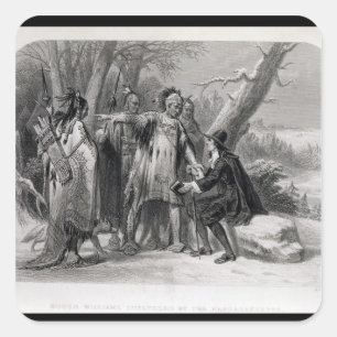 Roger Williams wird von den Narragansetts geschütz Quadratischer Aufkleber