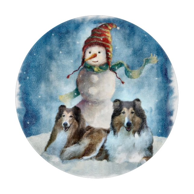 Rogh Collie über Snowman Christmas Schneidebrett (Vorderseite)