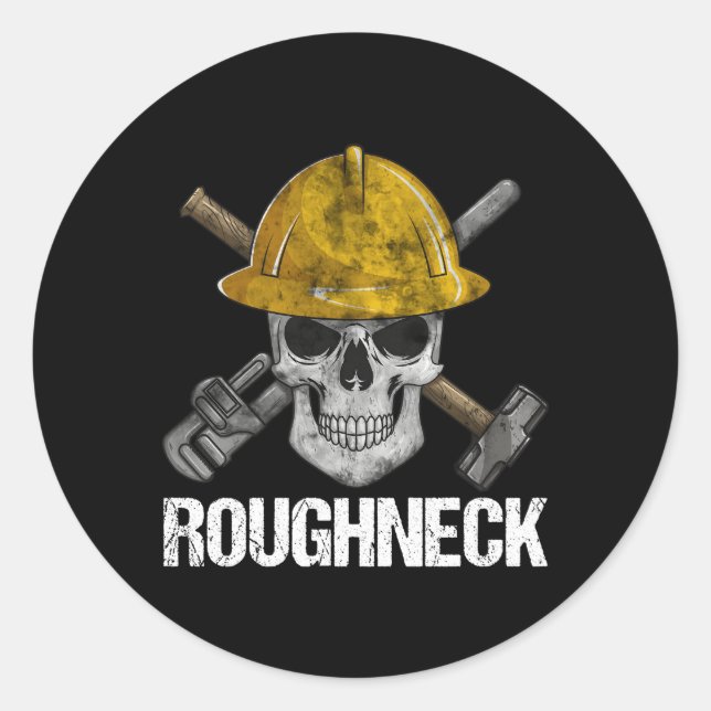 Roghneck Skull Oilfield Worker Oil Field Rig Drig Runder Aufkleber (Vorderseite)