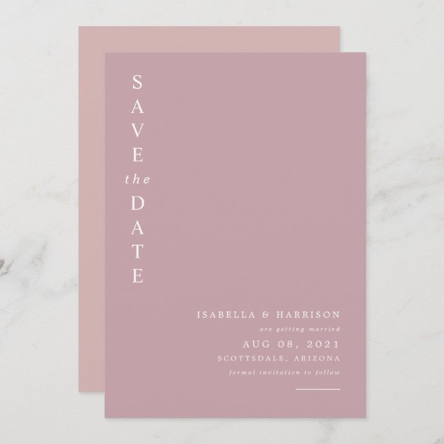 ROGUE Dusty Blush Pink Mauve Save the Date Einladung (Vorne/Hinten)