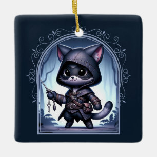 Rogue Feline Fantasy Adventure Keramikornament