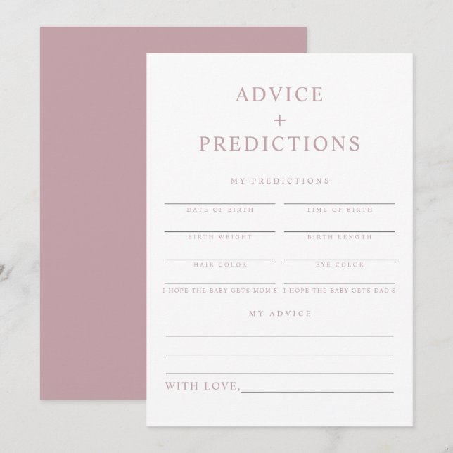 ROGUE Modern Dusty Pink Baby Advice & Predictions Einladung (Vorne/Hinten)
