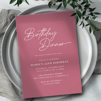 Rogue Pink Mauve | Elegant Girly Birthday Dinner Einladung
