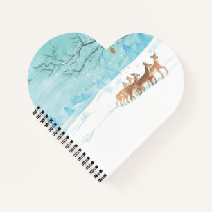 Roh Deer-Gruppe im Winter Illustrationsherz Notizbuch