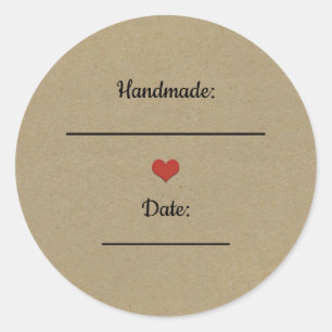 Rohbraune Kraft-Rot-Herz-Handmade-Einmachglas Runder Aufkleber
