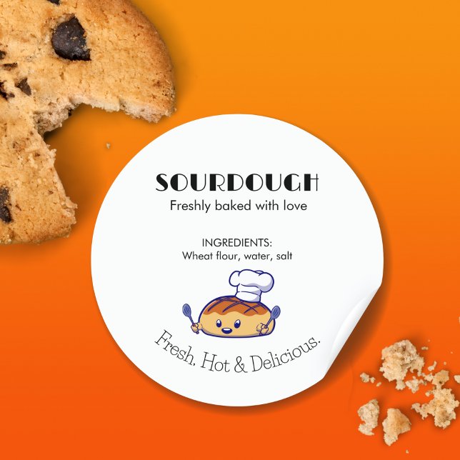 Rohbrot Cartoon Fett Moderner Text Runder Aufkleber (Sourdough Bread Cartoon Bold Text Modern Classic Round Sticker)